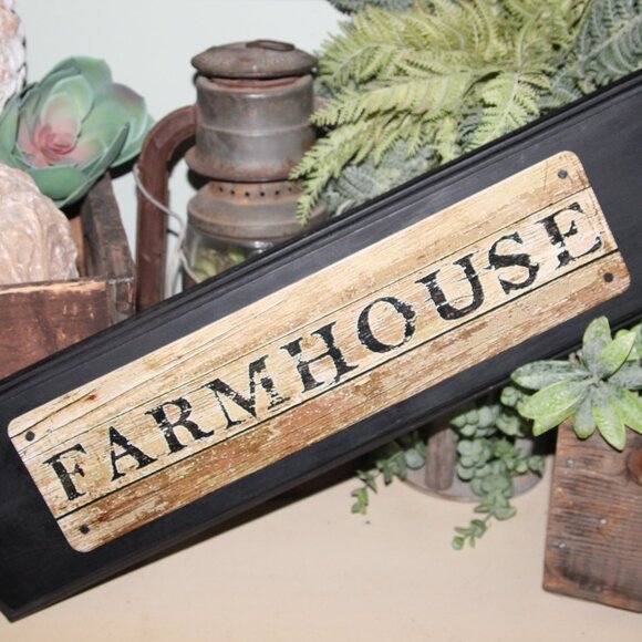 NEW Ornate Black Wood & Metal 23" FARMHOUSE Wall Decor Sign - Picture 1 of 9